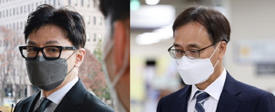 한동훈 법무부 장관과 정진웅 법무연수원 연구위원.<연합뉴스>